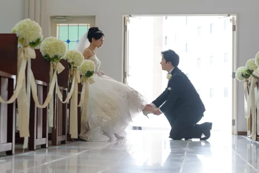 洋装婚礼前撮り（岡山国際ホテル・チャペル）